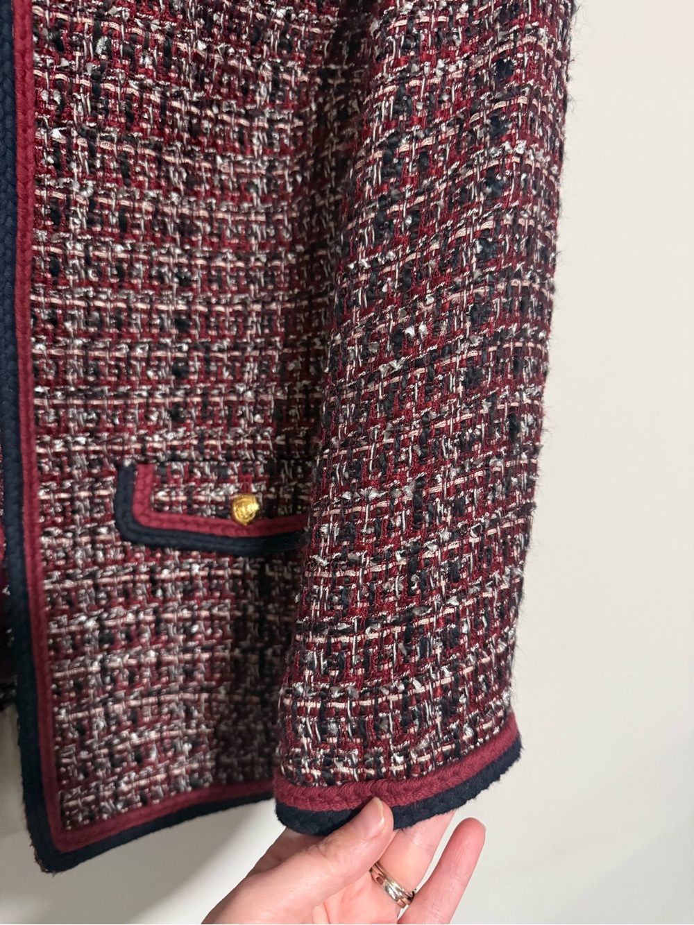 Talbots Burgundy/Navy Round Neck Tweed Blazer Jacket Size 14 Classic Office - Picture 7 of 11